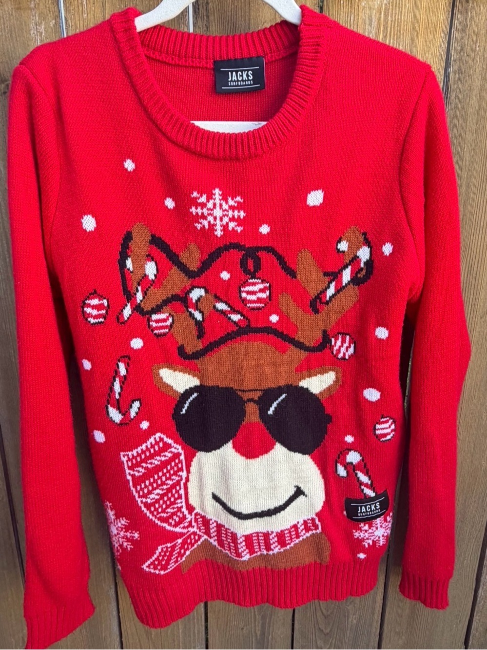 Jacks Surfboards Red Reindeer Crewneck Holiday Sweater size M